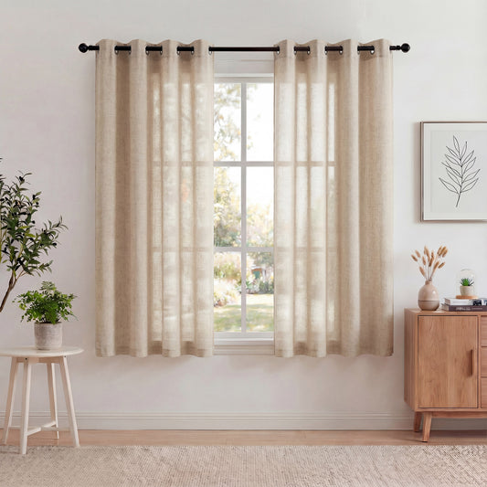 XUEYU Sheer Curtains 52" W x 72" L, Light Filtering Curtain Panels Solid Color Window Sheer Curtain Panel, Elegant Curtains & Drapes for Living Room, Bedroom 2 Panels, Linen