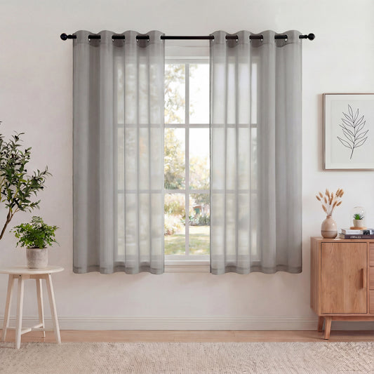 XUEYU Sheer Curtains 52" W x 72" L, Light Filtering Curtain Panels Solid Color Window Sheer Curtain Panel, Elegant Curtains & Drapes for Living Room, Bedroom 2 Panels, Gray