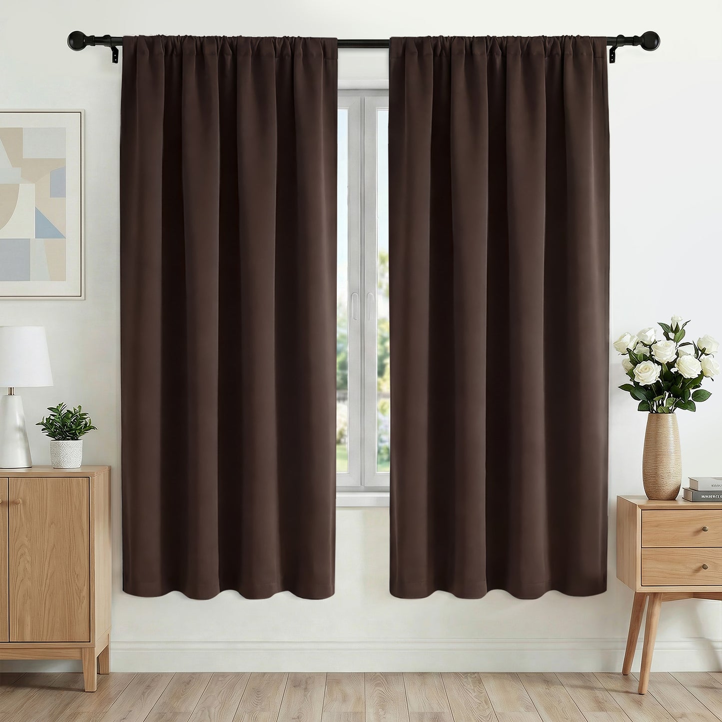 XUEYU Blackout Curtains 42W x 72L Inches, Window Curtain Blackout Rod Pocket Thermal Insulated Light Blocking Drapes, Room Darkening Window Curtains for Bedroom Living Room Home Decor, 2 Panels,Brown