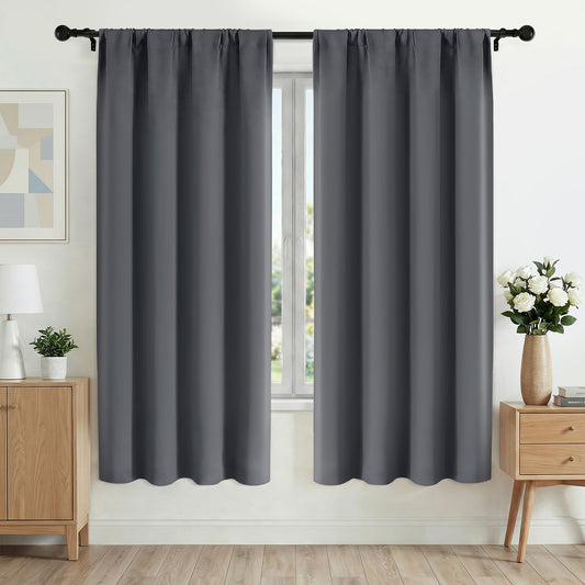 XUEYU Blackout Curtains 42W x 72L Inches, Window Curtain Blackout Rod Pocket Thermal Insulated Light Blocking Drapes, Room Darkening Window Curtains for Bedroom Living Room Home Decor, 2 Panels,Gray