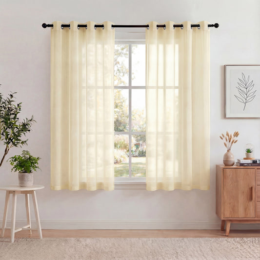 XUEYU Sheer Curtains 52" W x 72" L, Light Filtering Curtain Panels Solid Color Window Sheer Curtain Panel, Elegant Curtains & Drapes for Living Room, Bedroom 2 Panels, Yellow