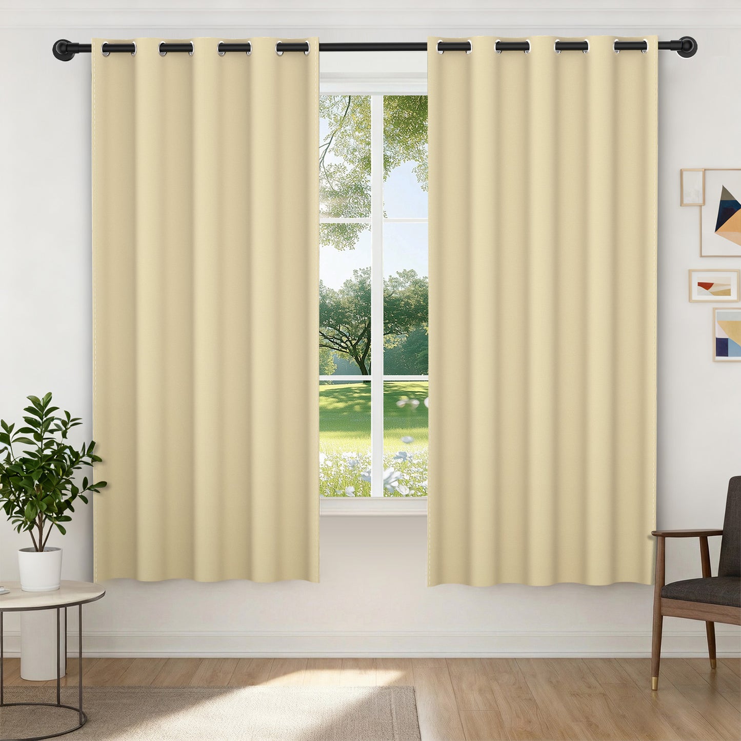 XUEYU 100% Blackout Curtains for Bedroom, Light Blocking Thermal Insulated Curtains with Noise Reduction, 52x72 Inch Room Darkening Window Drapes, Set of 2 Panels, Beige