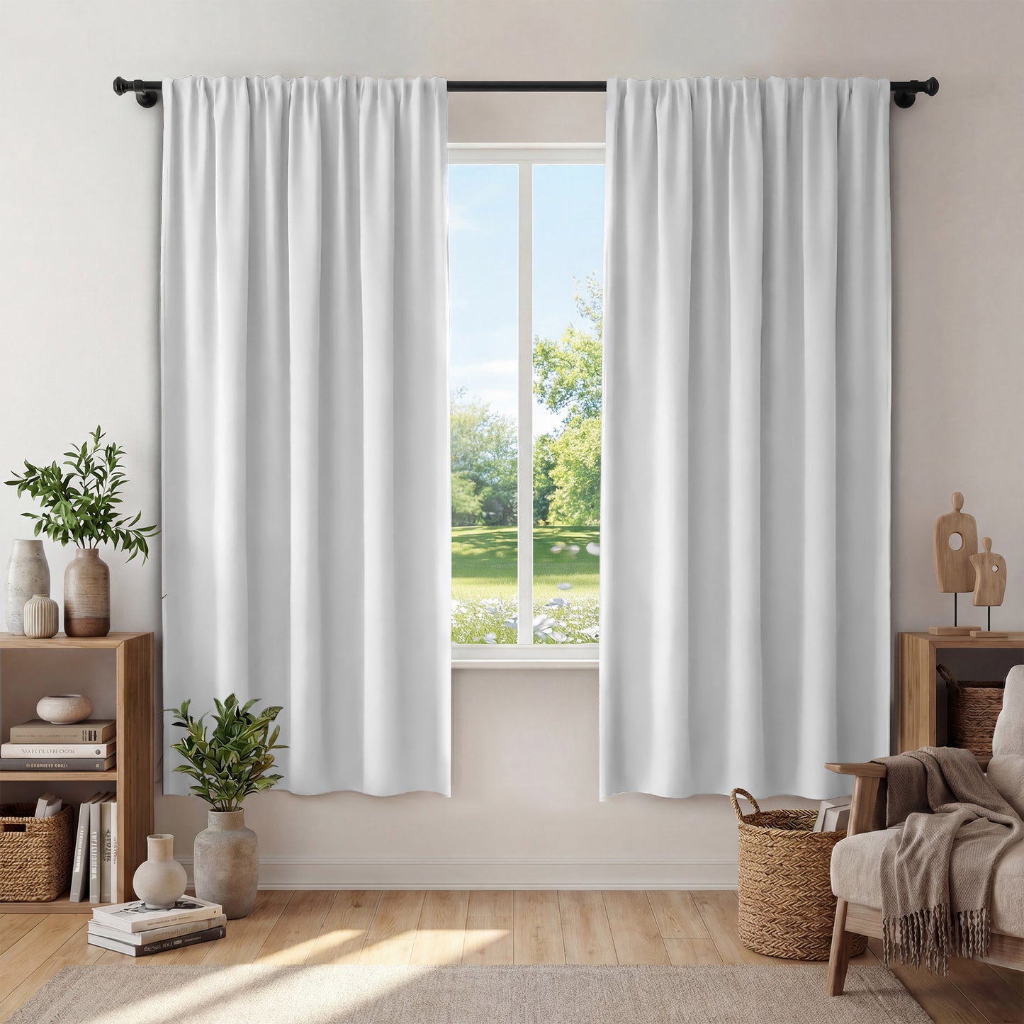 XUEYU Window Curtains Blackout, Back Tab Curtains 63 Inch, 100% Blackout Curtains Darkening Light Blocking Curtains for Living Room Bedroom Full Light Blocking Curtains 2 Panel Set,W42 x L63, White