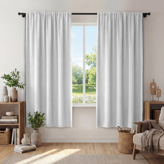 XUEYU Window Curtains Blackout, Back Tab Curtains 63 Inch, 100% Blackout Curtains Darkening Light Blocking Curtains for Living Room Bedroom Full Light Blocking Curtains 2 Panel Set,W42 x L63, White
