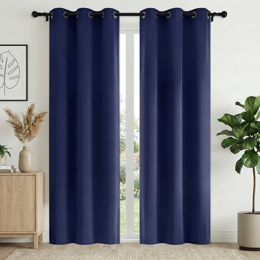 XUEYU 100% Blackout Curtains for Bedroom, Light Blocking Thermal Insulated Curtains with Noise Reduction, 42x84 Inch Room Darkening Window Drapes, Set of 2 Panels, Navy