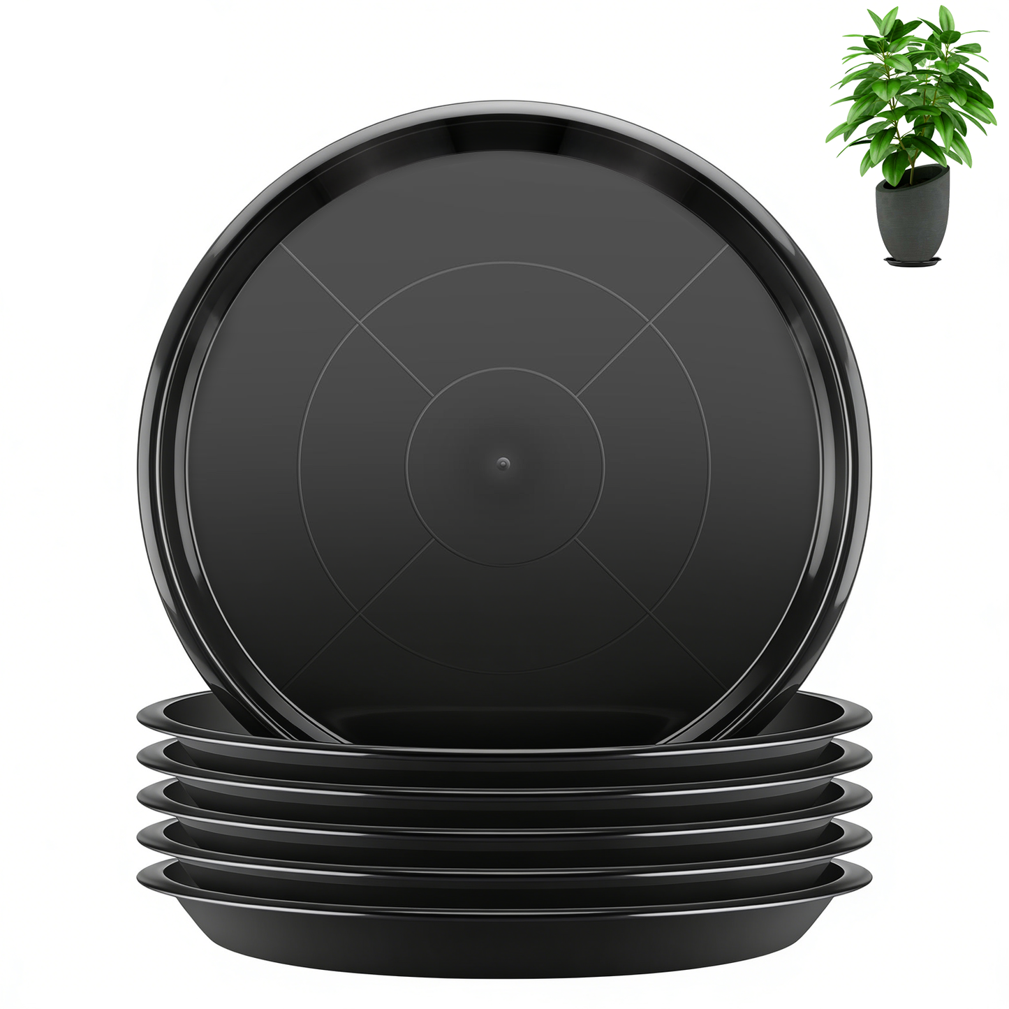 6 Pack Plastic Plant Saucers, 16 inch Plant Tray for Pots, Heavy Duty Plant Drip Trays，Flower Water Trays for Indoor Outdoor Plants