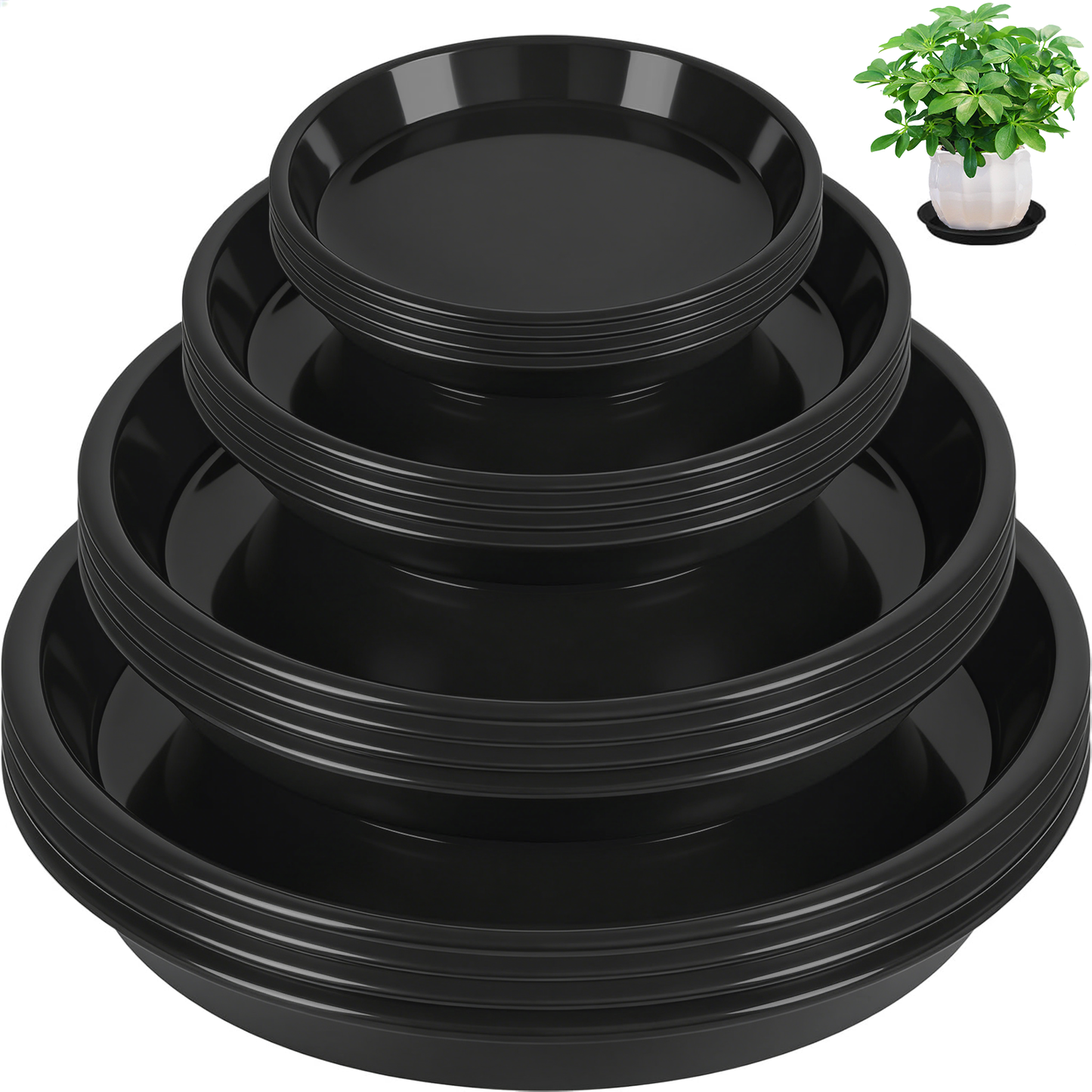 16 Pack Plastic Plant Saucers, 6/8/10/12 inches Plant Tray for Pots, Heavy Duty Plant Drip Trays，Flower Water Trays for Indoor Outdoor Plants
