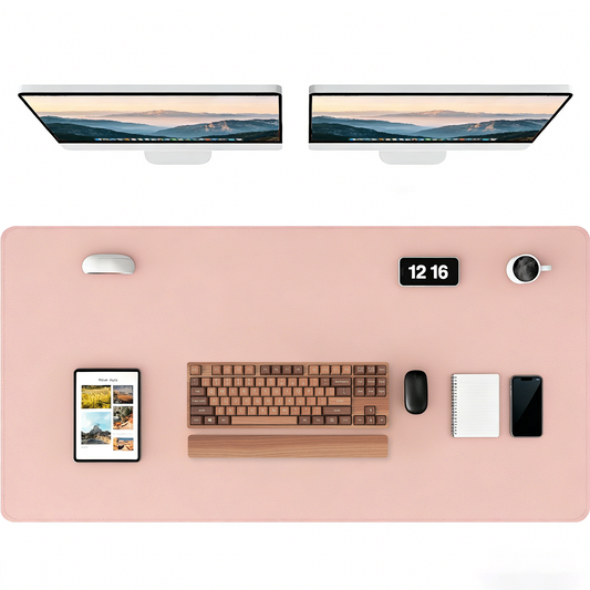 PU Leather Desk Pad, Non-Slip Waterproof Desk Mat, Large Office Mouse Pad, Full Coverage Desk Blotter Mat with Strap, Writing & Mouse Pad for Office & Home(Light Pink, 47.2" x 23.6")