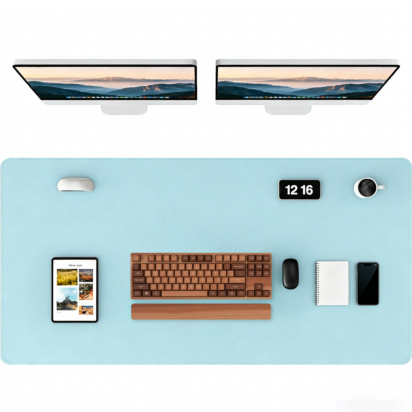 PU Leather Desk Pad, Non-Slip Waterproof Desk Mat, Large Office Mouse Pad, Full Coverage Desk Blotter Mat with Strap, Writing & Mouse Pad for Office & Home(Light blue, 47.2" x 23.6")