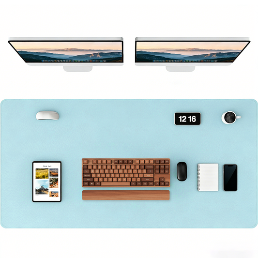 PU Leather Desk Pad, Non-Slip Waterproof Desk Mat, Large Office Mouse Pad, Full Coverage Desk Blotter Mat with Strap, Writing & Mouse Pad for Office & Home(Light blue, 47.2" x 23.6")