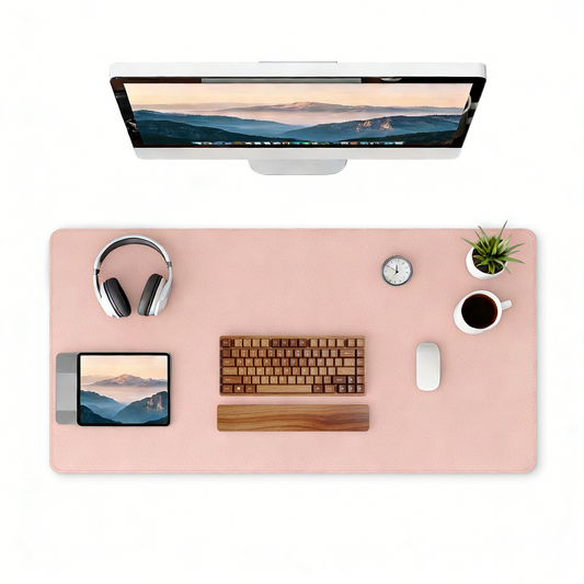 PU Leather Desk Pad, Non-Slip Waterproof Desk Mat, Large Office Mouse Pad, Full Coverage Desk Blotter Mat with Strap, Writing & Mouse Pad for Office & Home(Light Pink, 31.5”x15.7”)