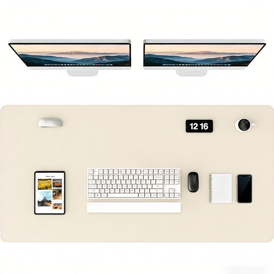 Leather Desk Pad Protector, Large PU Mouse Pad, Waterproof Office Desk Mat, Non-Slip Desk Blotter Pad with Strap, Writing Pad for Office and Home (Eggshell, 47.2" x 23.6")