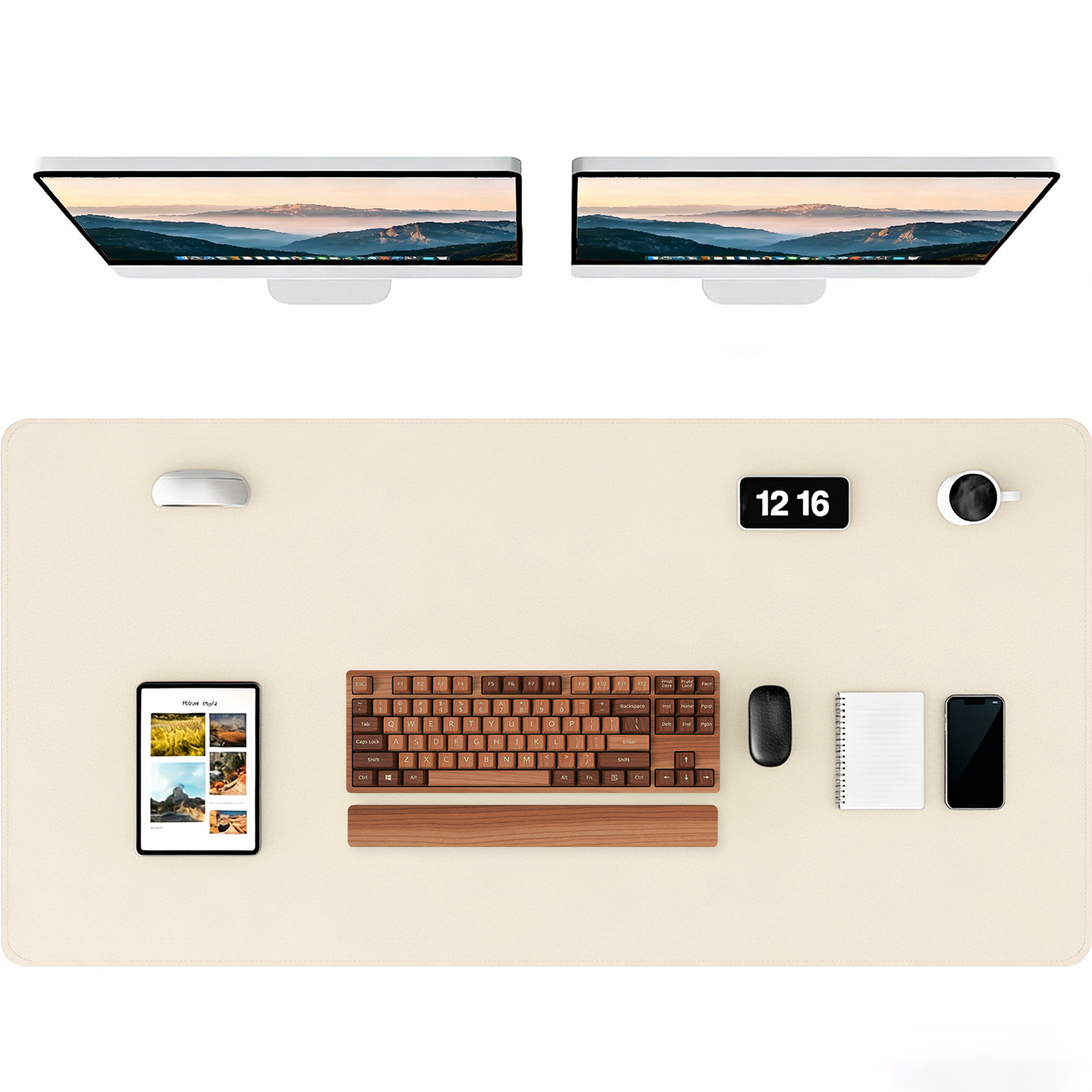 PU Leather Desk Pad, Non-Slip Waterproof Desk Mat, Large Office Mouse Pad, Full Coverage Desk Blotter Mat with Strap, Writing & Mouse Pad for Office & Home(Eggshell, 47.2" x 23.6")