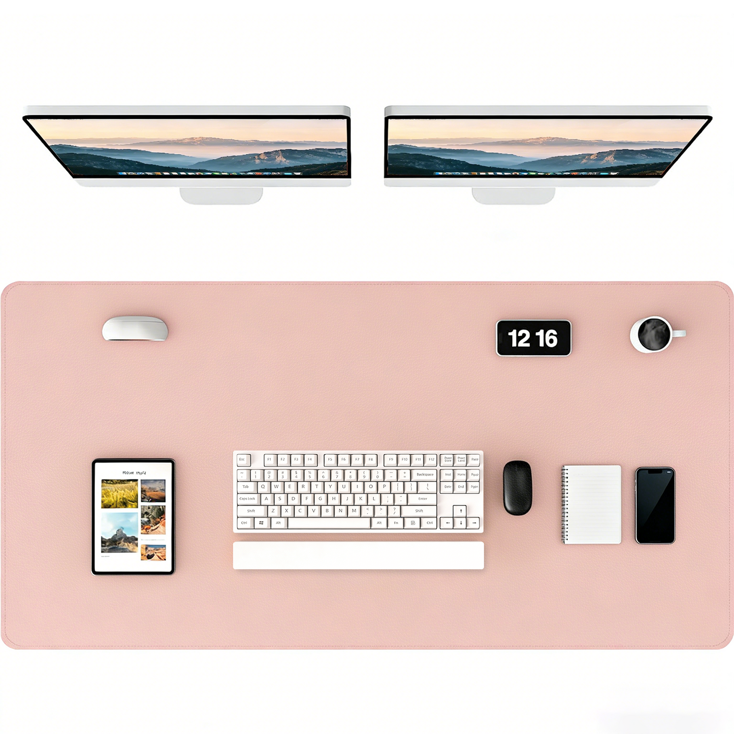 Leather Desk Pad Protector, Large PU Mouse Pad, Waterproof Office Desk Mat, Non-Slip Desk Blotter Pad with Strap, Writing Pad for Office and Home (Light Pink, 47.2" x 23.6")