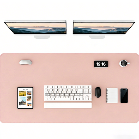 Leather Desk Pad Protector, Large PU Mouse Pad, Waterproof Office Desk Mat, Non-Slip Desk Blotter Pad with Strap, Writing Pad for Office and Home (Light Pink, 47.2" x 23.6")