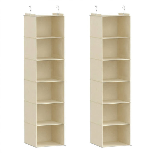 Closet Hanging Storage Shelves, 6-Shelf Hanging Closet Organizer with Bamboo Inserts, Foldable Closet Organizers and Storage for Bedroom,Sturdy Hook Closet Storage W/ 2 Side Pockets,Gray