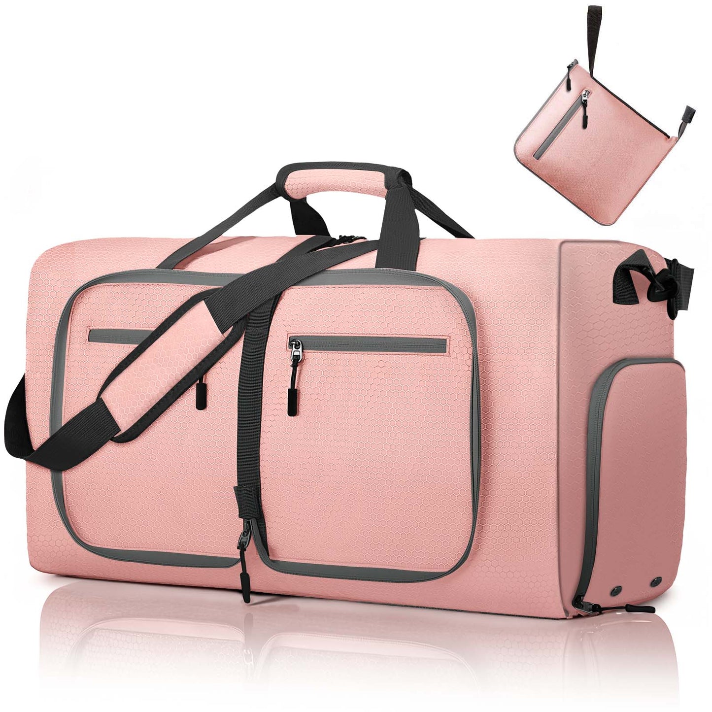 XUEYU 65L Travel Bag, Large Travel Duffel Bags with Shoes Compartment and Adjustable Strap, Foldable Travel Duffel Bags for Men Women,Waterproof Duffel Bags for Traveling Camping, Touring, Pink
