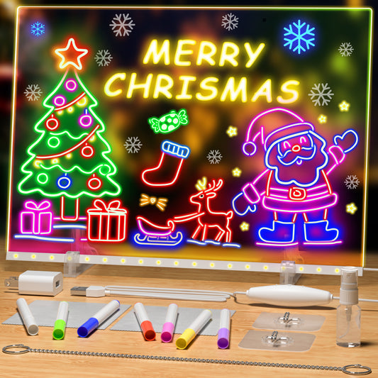 Xueyu LED Drawing Tablet, 17 inch Rechargeable Glow in The Dark Doodle Board,7 Colors Light up Erase Sketch Pad with Stand & Markers, Erasable No-Mess Board