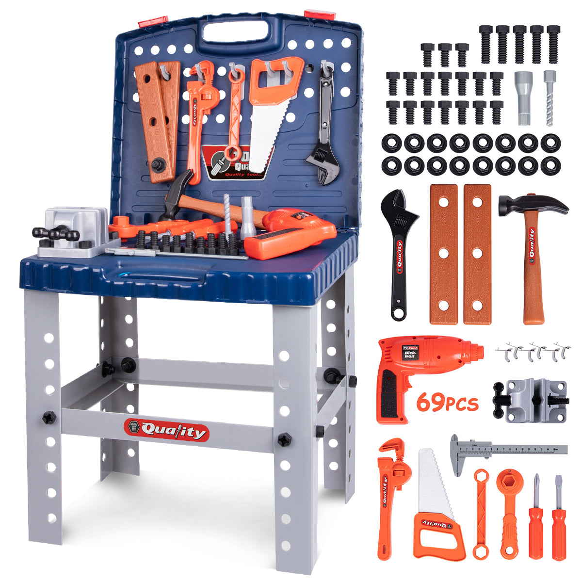 Kids Tool Bench Set Toy with Electric Drill and Realistic Tool, Pretend Play Construction Workbench Toys for Toddlers, Build a Kids Tool Workshop Set for Boys and Girls