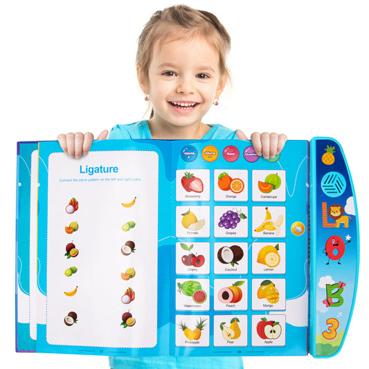 Interactive Alphabet Sound Book for Toddlers, 10 Pages Learning Letters, Animals, Fruits and More, Educational Toy for Cognitive and Language Development