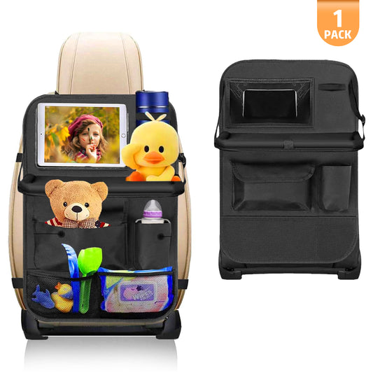 All in One Backseat Car Organizer with Tablet Holder, Compatible with 99% of Cars, Trucks, and SUVs. Multiple Pockets Car Storage Organizer for Toys, Snacks, and More