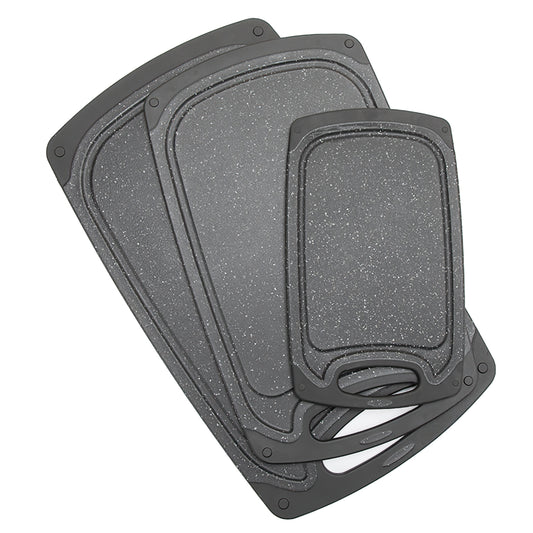 Plastic Cutting Boards for Kitchen, 3-Piece Large Cutting Board Set Dishwasher Safe Cutting Board with Non-slip Feet and Juice Grooves，Black