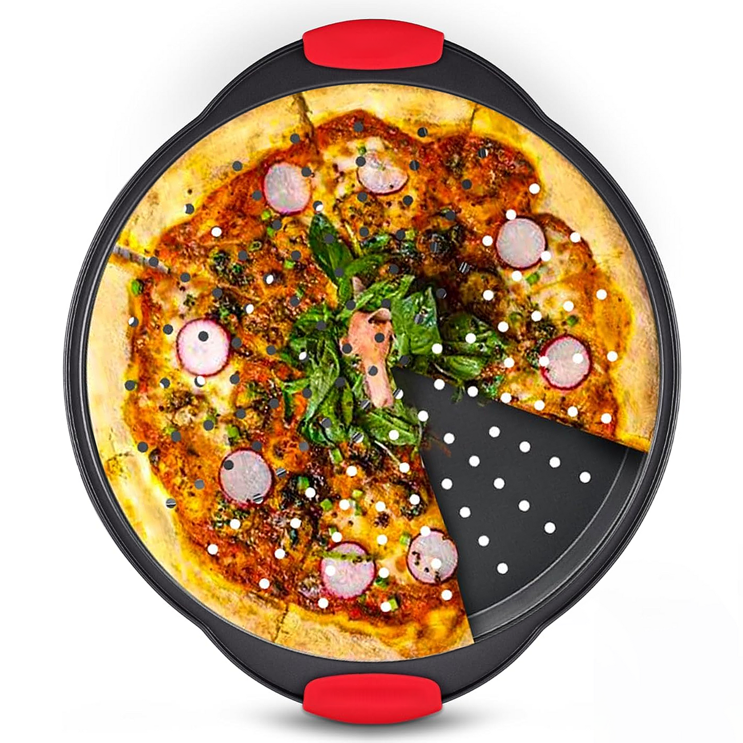 Nonstick 15inch Pizza Pan, Pizza Tray for Oven, Perforated Round Pizza Pan, Carbon Steel Baking Pan, Homemade, Frozen & Leftover Slices