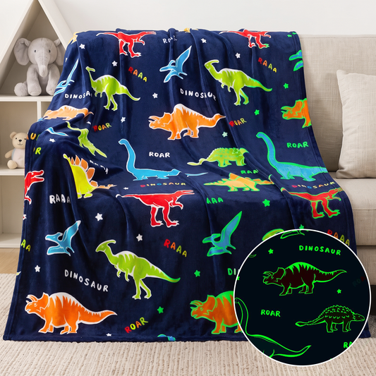 Xueyu Dinosaur Glow in The Dark Blanket, Dino Gifts for Kids Boys Girls Age 3-12 Years Old, Soft Flannel Luminous Throw for Birthday Christmas, 50"x60"