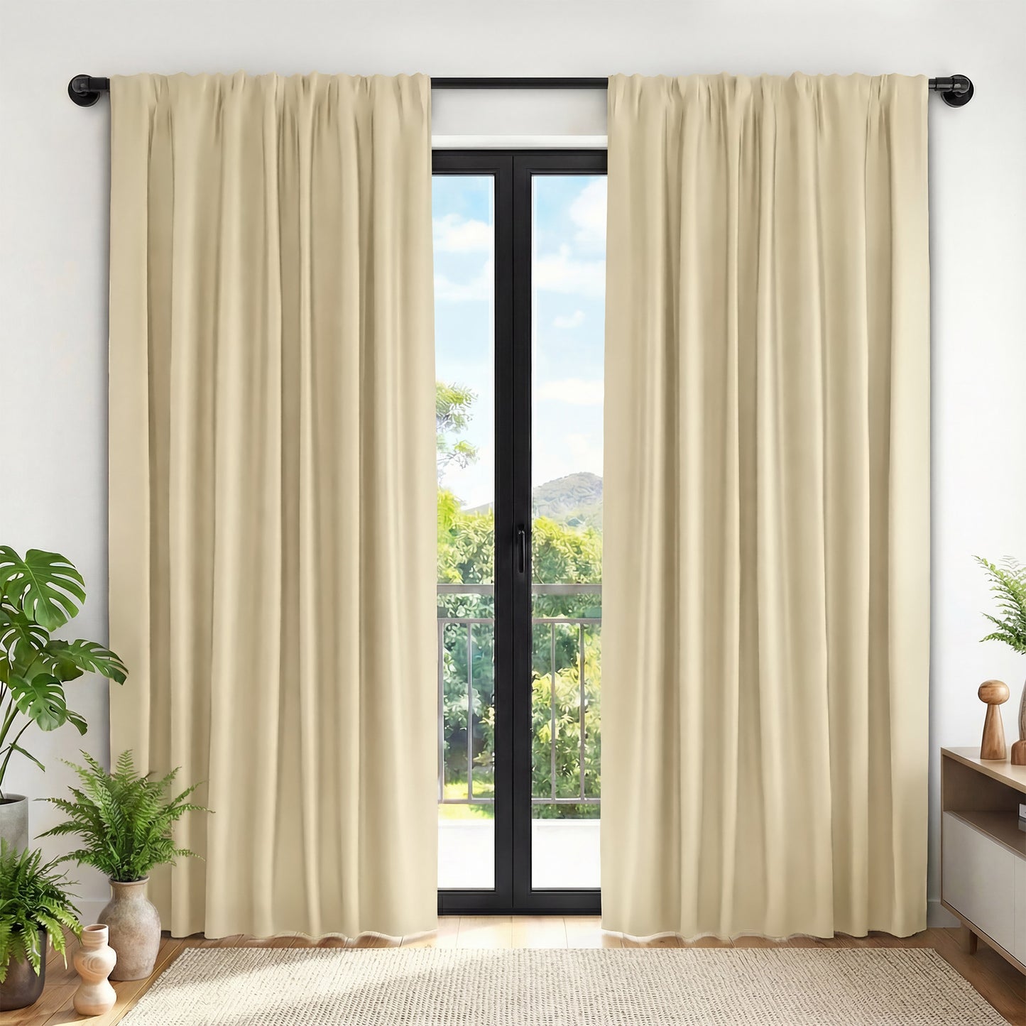 XUEYU Blackout Curtains for Bedroom 84 Inch - Window Curtains Blackout with Grommets Thermal Insulated Room Darkening Light Blocking for Living Room Windows, 2 Panels,Beige