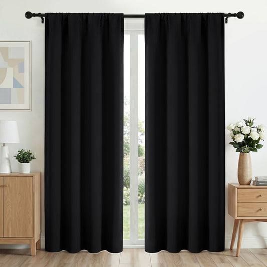 XUEYU Blackout Curtains 42W x 84L Inches, Window Curtain Blackout Rod Pocket Thermal Insulated Light Blocking Drapes, Room Darkening Window Curtains for Bedroom Living Room Home Decor, 2 Panels,Black