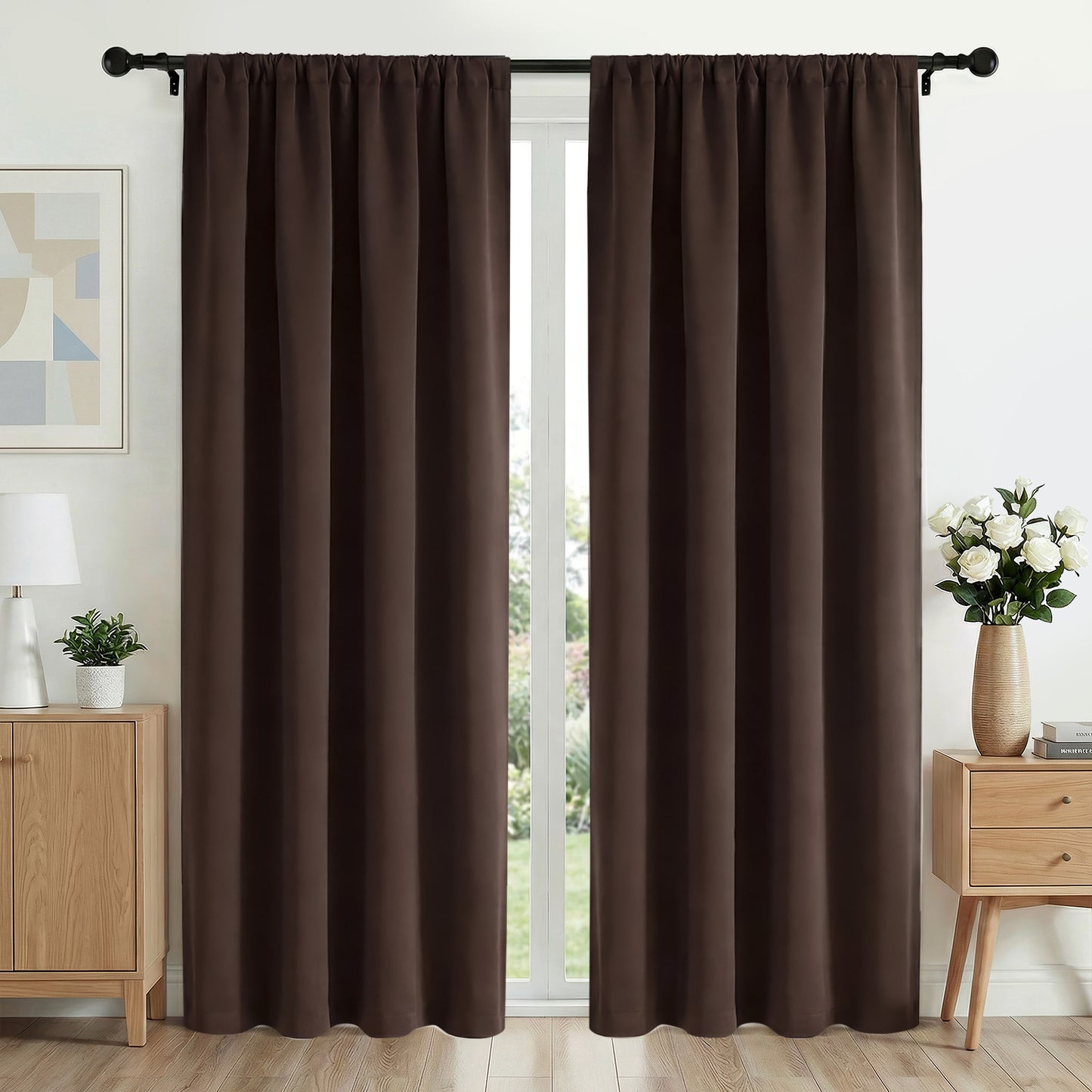 XUEYU Blackout Curtains 42W x 84L Inches, Window Curtain Blackout Rod Pocket Thermal Insulated Light Blocking Drapes, Room Darkening Window Curtains for Bedroom Living Room Home Decor, 2 Panels,Brown