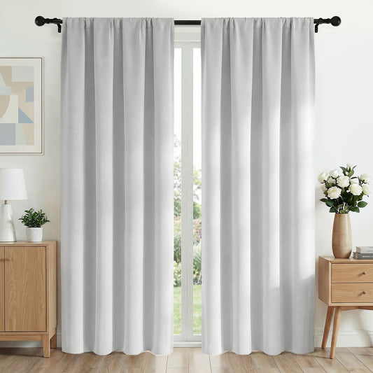 XUEYU Blackout Curtains 42W x 84L Inches, Window Curtain Blackout Rod Pocket Thermal Insulated Light Blocking Drapes, Room Darkening Window Curtains for Bedroom Living Room Home Decor, 2 Panels,White
