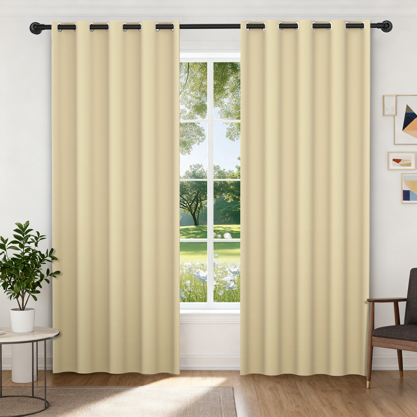 XUEYU 100% Blackout Curtains for Bedroom, Light Blocking Thermal Insulated Curtains with Noise Reduction, 52x84 Inch Room Darkening Window Drapes, Set of 2 Panels, Beige