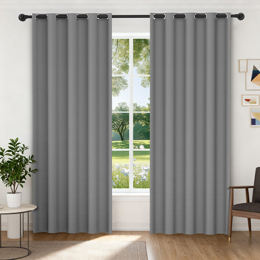 XUEYU 100% Blackout Curtains for Bedroom, Light Blocking Thermal Insulated Curtains with Noise Reduction, 52x84 Inch Room Darkening Window Drapes, Set of 2 Panels, Gray