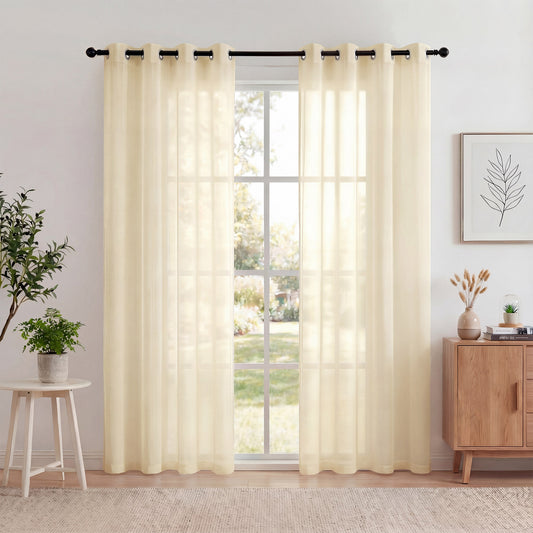 XUEYU Sheer Curtains 52" W x 84" L, Light Filtering Curtain Panels Solid Color Window Sheer Curtain Panel, Elegant Curtains & Drapes for Living Room, Bedroom 2 Panels, Yellow