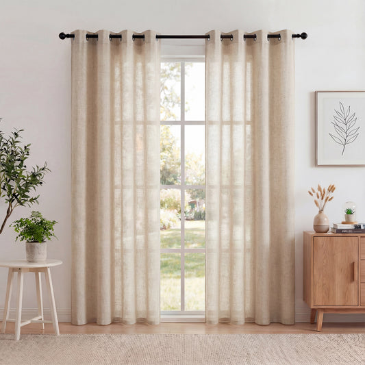 XUEYU Sheer Curtains 52" W x 84" L, Light Filtering Curtain Panels Solid Color Window Sheer Curtain Panel, Elegant Curtains & Drapes for Living Room, Bedroom 2 Panels, Linen