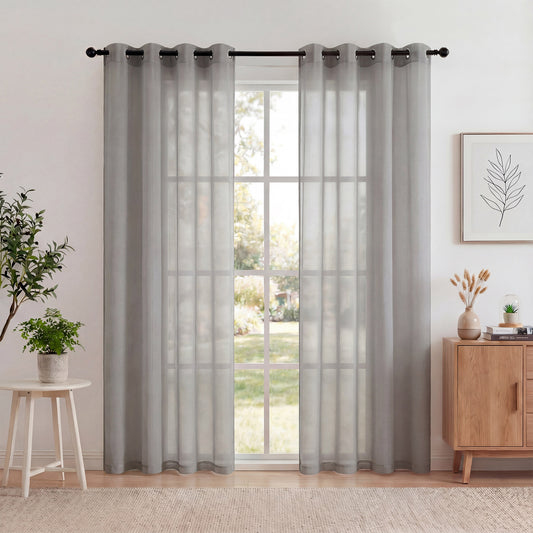 XUEYU Sheer Curtains 52" W x 96" L, Light Filtering Curtain Panels Solid Color Window Sheer Curtain Panel, Elegant Curtains & Drapes for Living Room, Bedroom 2 Panels, Gray