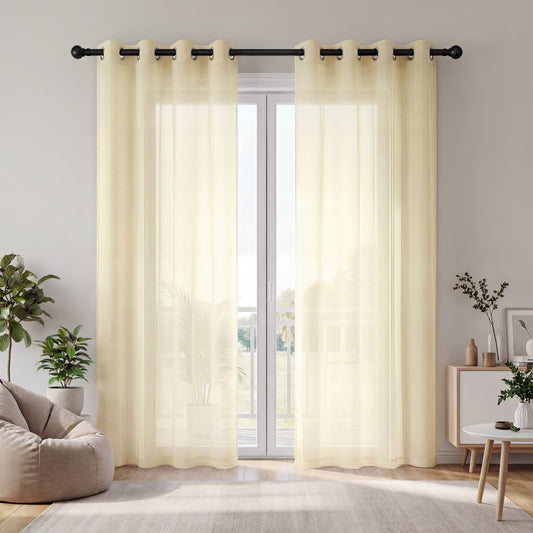 XUEYU Sheer Curtains 84 Inch Long, Window Curtain Panels, Rod Pocket Voile Sheer Panel Drapes, Light Filtering for Bedroom, Living Room, Yard, 2 Panels, 52" W x 84" L, Yellow