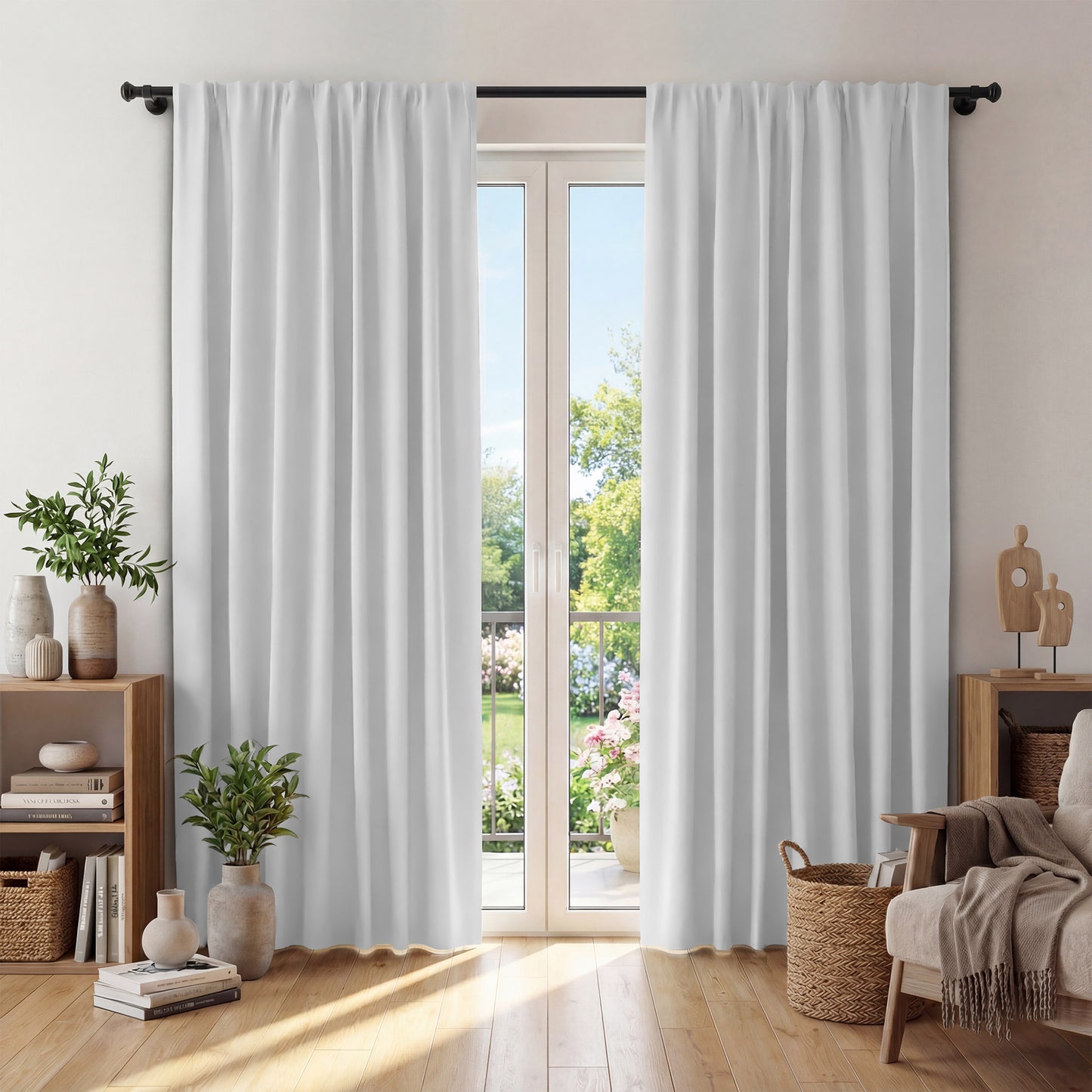 XUEYU Window Curtains Blackout, Back Tab Curtains 84 Inch, 100% Blackout Curtains Darkening Light Blocking Curtains for Living Room Bedroom Full Light Blocking Curtains 2 Panel Set,W42 x L84, White