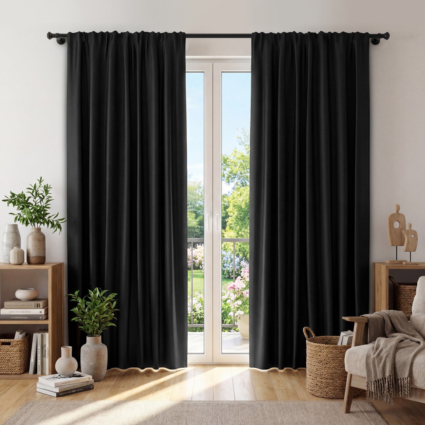 XUEYU Window Curtains Blackout, Back Tab Curtains 84 Inch, 100% Blackout Curtains Darkening Light Blocking Curtains for Living Room Bedroom Full Light Blocking Curtains 2 Panel Set,W42 x L84, Black