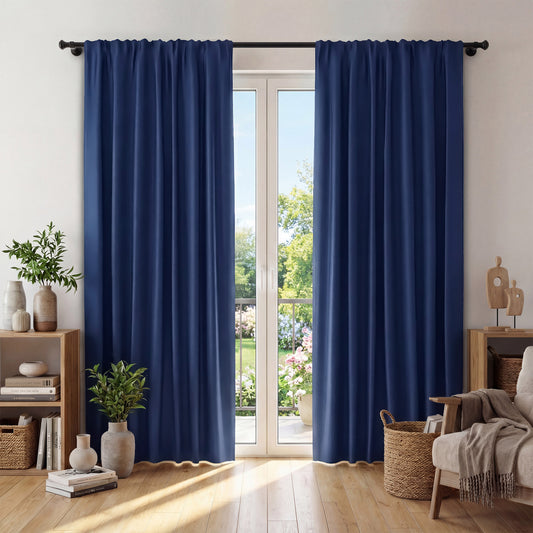 XUEYU Window Curtains Blackout, Back Tab Curtains 84 Inch, 100% Blackout Curtains Darkening Light Blocking Curtains for Living Room Bedroom Full Light Blocking Curtains 2 Panel Set,W42 x L84, Navy