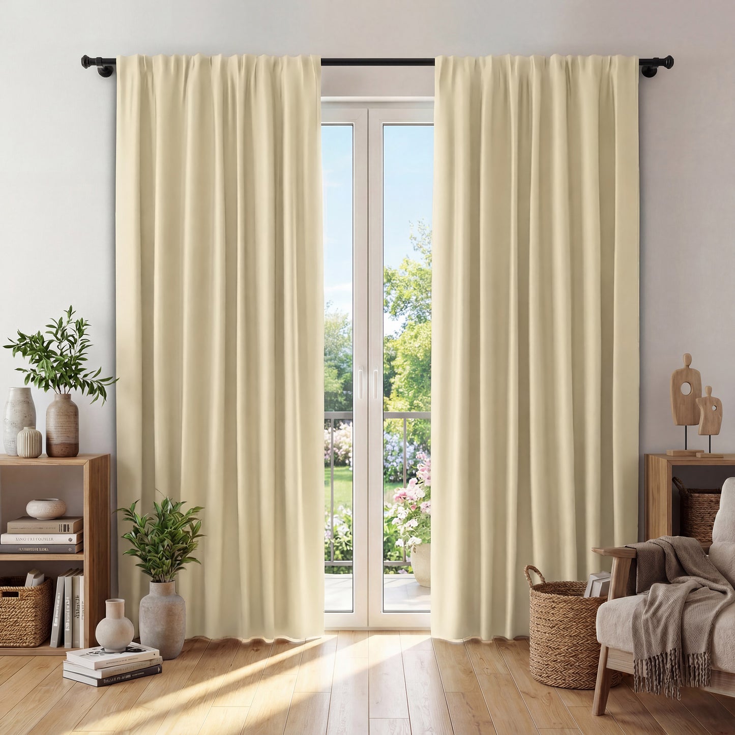 XUEYU Window Curtains Blackout, Back Tab Curtains 84 Inch, 100% Blackout Curtains Darkening Light Blocking Curtains for Living Room Bedroom Full Light Blocking Curtains 2 Panel Set,W42 x L84, Beige