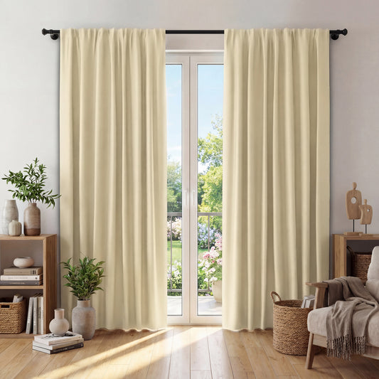 XUEYU Window Curtains Blackout, Back Tab Curtains 84 Inch, 100% Blackout Curtains Darkening Light Blocking Curtains for Living Room Bedroom Full Light Blocking Curtains 2 Panel Set,W42 x L84, Beige