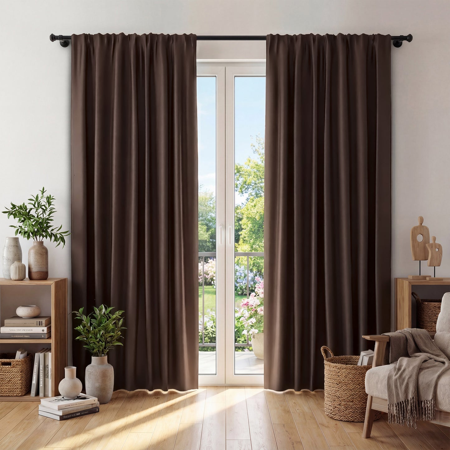 XUEYU Window Curtains Blackout, Back Tab Curtains 84 Inch, 100% Blackout Curtains Darkening Light Blocking Curtains for Living Room Bedroom Full Light Blocking Curtains 2 Panel Set,W42 x L84, Brown