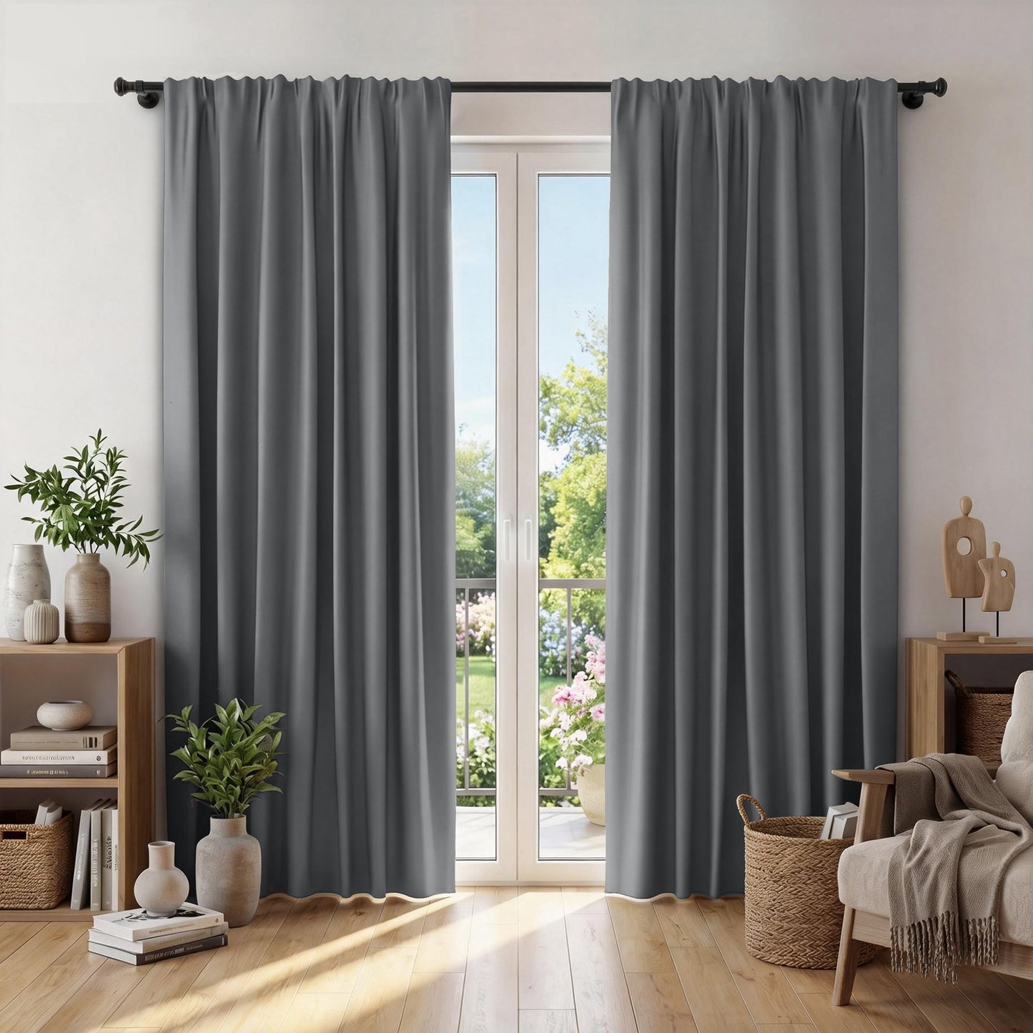 XUEYU Window Curtains Blackout, Back Tab Curtains 84 Inch, 100% Blackout Curtains Darkening Light Blocking Curtains for Living Room Bedroom Full Light Blocking Curtains 2 Panel Set,W42 x L84, Gray