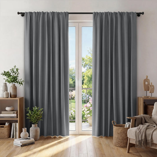 XUEYU Window Curtains Blackout, Back Tab Curtains 84 Inch, 100% Blackout Curtains Darkening Light Blocking Curtains for Living Room Bedroom Full Light Blocking Curtains 2 Panel Set,W42 x L84, Gray