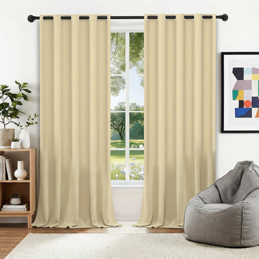 XUEYU Blackout Curtains, Full Light Blocking Curtains for Bedroom, Window Curtain for Living Room 52 x 96 inch Grommet, Energy Efficient Curtains for Living Room Window(2 Panels,Beige)