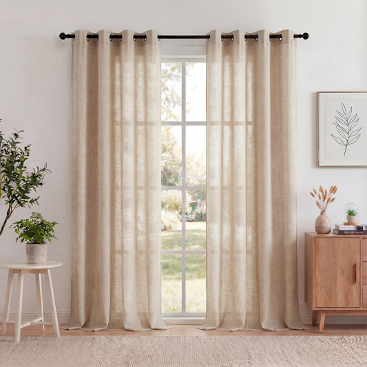 XUEYU Sheer Curtains 52" W x 96" L, Light Filtering Curtain Panels Solid Color Window Sheer Curtain Panel, Elegant Curtains & Drapes for Living Room, Bedroom 2 Panels, Linen