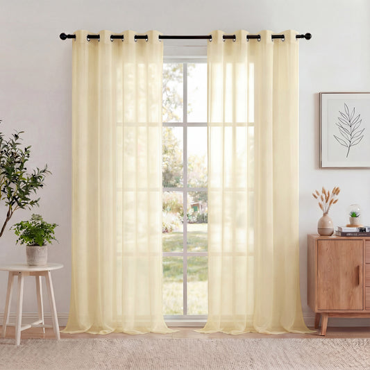 XUEYU Sheer Curtains 52" W x 96" L, Light Filtering Curtain Panels Solid Color Window Sheer Curtain Panel, Elegant Curtains & Drapes for Living Room, Bedroom 2 Panels, Yellow