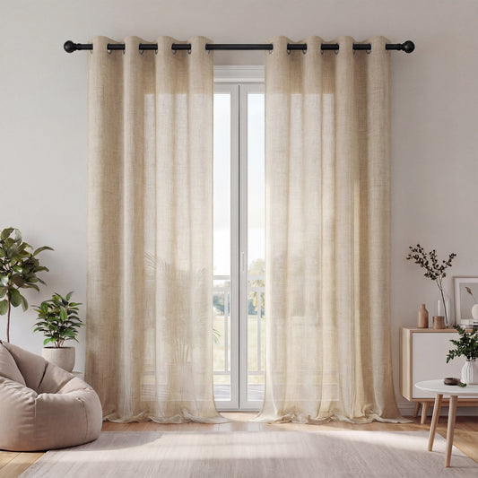 XUEYU Sheer Curtains 96 Inch Long, Window Curtain Panels, Rod Pocket Voile Sheer Panel Drapes, Light Filtering for Bedroom, Living Room, Yard, 2 Panels, 52" W x 96" L, Linen